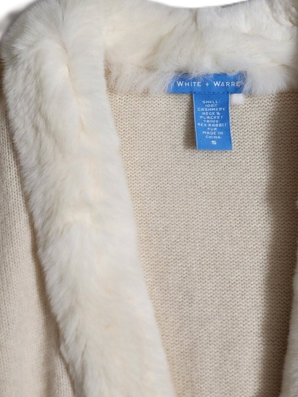 White+Warren 100% Cashmere Open Front Shrug w/Rabbit Trim Vintage RARE - Picture 6 of 11
